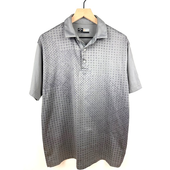 Callaway Golf Opti Dri Medium Gray Geometric Pattern Short Sleeve Polo Shirt - Picture 1 of 8